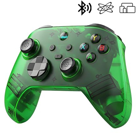 KINMRIS G6 Kabelloser Gaming Controller, Handheld Controller, 5 Modi, Multi-Plattform-Kompatibilität, 3D Joystick, Gamepad mit Anpassbaren Tasten, Bluetooth Unterstützung (Transluzent Grün, Gamepad)