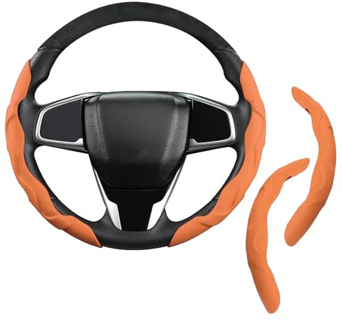 2 StüCk Lenkradbezug, Auto Lenkradbezug, Lenkradschutz Aus Leder Gefertigt, rutschfest Und StrapazierfäHig, FüR 99% Auto, SUV, Lastwagen (Orange)