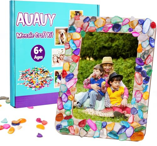 AUAUY Mosaik Bilderrahmen Bastelset Kinder, Kreatives Mosaik Bastelset Kinder Holzbilderrahmen DIY Fotorahmen Basteln Personalisierte Spielzeug für 5-12 Mädchen Geburtstag Geschenke