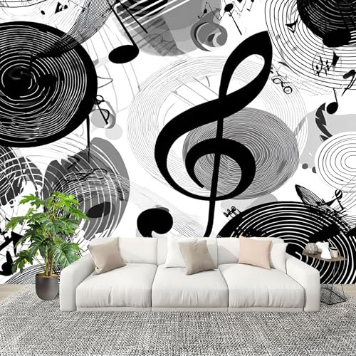 Removable Poster Wall Covering 350x256 cm Music-Themed Prints Premium Non-Woven Art Photo Wallpaper Black and White for Living Room Home Bedroom Kitchen Decoration Wall Paper Mural
