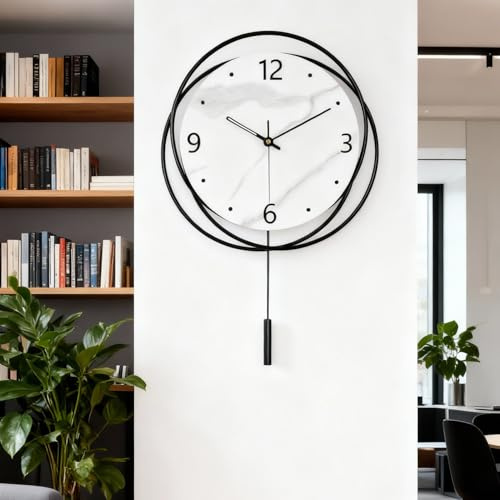 TOHOOYO Dekorative Wanduhr, geräuschlos, ohne Ticken, hochwertige Quarz-Batteriebetriebene Uhr mit zylindrischem Pendel, große Wanduhr für Wohnzimmer, Küche, Büro, Wanddekoration, 12,7 x 18 Zoll