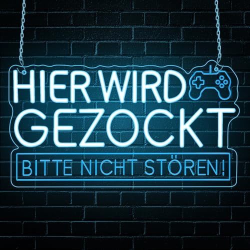 Hier Wird Gezockt Neon Schild, Gaming LED Leuchte für Spielzimmer, Gaming Zone, Männerzimmer Schlafzimmer, Deko für Gamer Zimmer Party, Geschenk für Gamer Geburtstag
