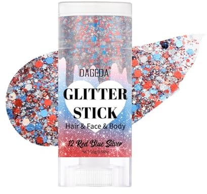 Prreal Red White and Blue Body Glitter Stick Face Glitter Makeup | Shimmer Face Paint Stick, 4th of July Outfits Festival Accessories for Women, Fourth of July Independence Day Costumes