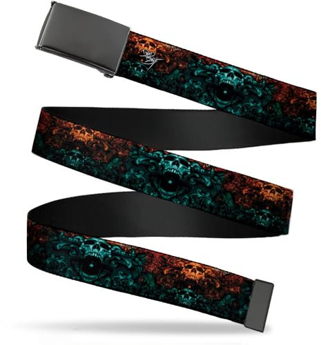 Buckle-Down Herren Webgürtel Tattoo Johnny Skull 3,8 cm Gürtel, Mehrfarbig, 4 cm Breit / 42 cm Hosen Größe