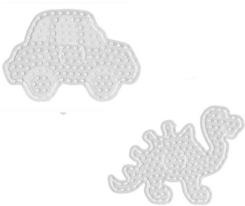 Hama MAXI Perlen - Beutel mit Stiftplatte 8215 Dino und 8205 Auto + 25 HPT Leuchtperlen in 6 Farben (Glow in the Dark)