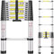 Telescopic Ladder, 3.2M Stainless Steel Thickened High-Strength Loft Ladder, Portable Ladders Extendable with Non-Slip Feet Adjustable Height for Roof Attic Caravans