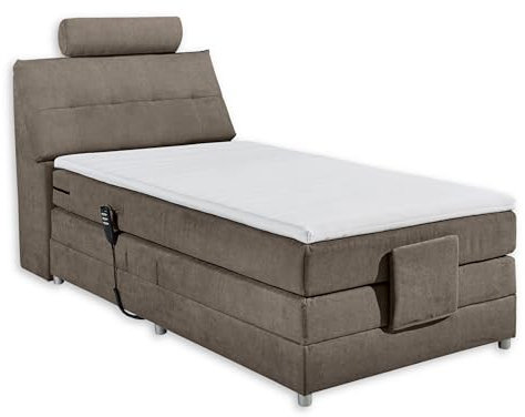 Palermo 2 Boxspringbett 120x200 elektrisch verstellbar, Stone - Bequemes Einzelbett mit dekorativer Steppung & Komfortschaum Topper - 120 x 127 x 234 cm (B/H/T)