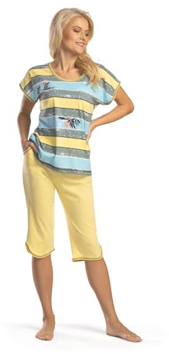 Damen Kurzarm Bermuda Pyjama Schlafanzug Baumwolle DW880