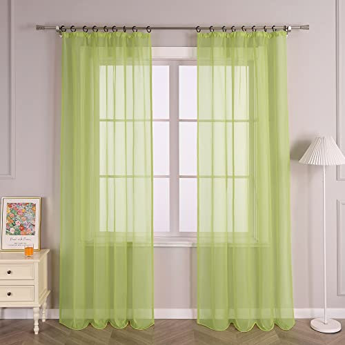 Joyswahl Voile Gardine Unifarbiger transparenter Vorhang mit Kräuselband »Regina« Schals Fenster Vorhänge BxH 140x225cm Gelbgrün 2 Stück