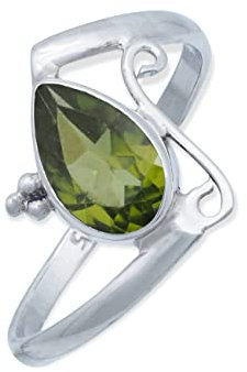 mantraroma Damen Ring Silber mit Stein Peridot Edelstein grün schlicht groß modern