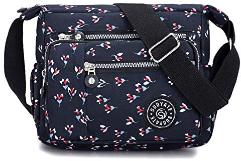 Womens Cross Body Bag Casual Umhängetasche Handtasche Multi Pocket Messenger für den täglichen Gebrauch Einkaufen (Camo Blume)