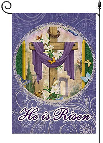 lovegarden He is Risen Osterkreuz Lily Jesus Christus Christentum Religiöse Gartenflagge Haus Hof Dekorative doppelseitige Flagge 31,8 x 45,7 cm