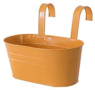 2 Pcs Grand Pots de Fleur Suspendu, Pot de Jardin Balcon Seau en métal Porteurs de Fleurs - Double Crochet Detachable (Orange)