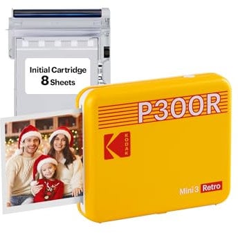 KODAK Mini 3 Retro 4PASS Stampante Fotografica Portatile (7.6x7.6cm) + 8 Fogli, Giallo