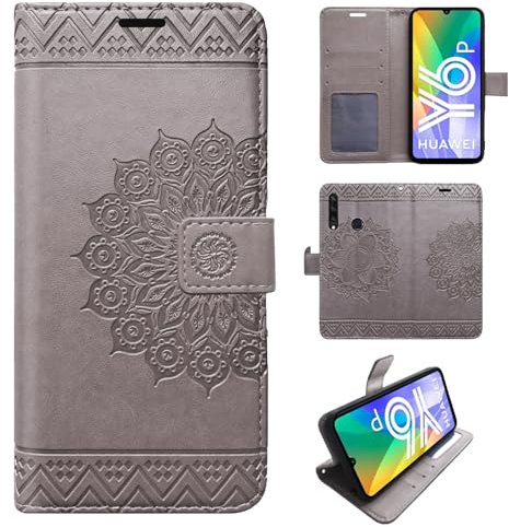 Hülle Kompatibel mit Huawei Y6P | Klapphülle Schutzhülle mit Kartenfächer Kompatibel für Y6P | Magnetverschluss Klapphülle | Grau