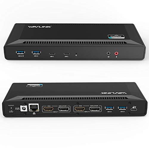 WAVLINK Station d'accueil 5k/Dual 4k, 2X(HDMI+Displayport), 4xUSB3.0, 2xUSB-C, hôte chargeant jusqu'à 65W, Gigabit Ethernet, Audio&Mic, Compatible avec Mac OS et Windows