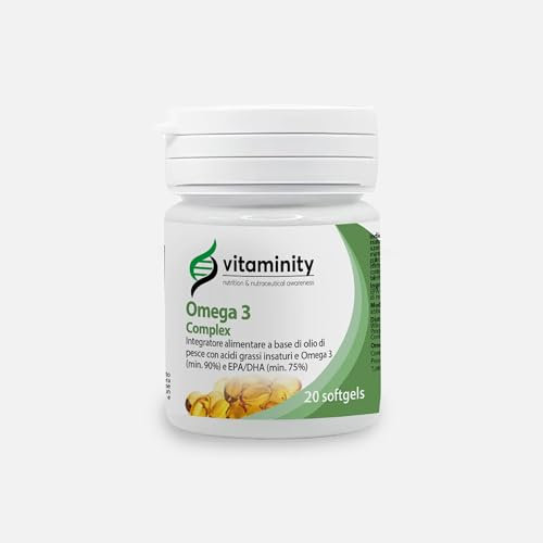 Vitaminity Omega 3 Complex, Integratore Alimentare per Pelle, Cuore e Sistema Nervoso, Contrasta la Caduta dei Capelli, Certificato GOED (20)