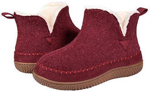 Zizor Women's Moccasin V‑collar Fuzzy Ankle Bootie Slippers,Wine,8