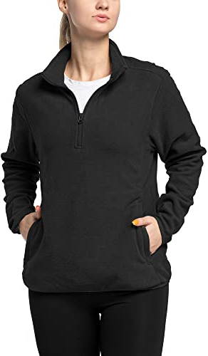 33,000ft Damen Fleece Pullover mit Halbreißverschluss Fleeceshirt Winter Warm Ski-Pullover Microfleece Atmungsaktiv Fleecepulli für Reisen Wandern Skifahren Schwarz 42
