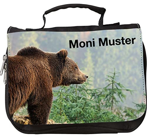 Manutextur Kulturbeutel mit Namen - personalisiert - Motiv Bär 2 - viele Motive – Kulturbeutel - Größe 23x17x5 cm - persönliches Geschenk mit Wunsch-Motiv und Wunsch-Name