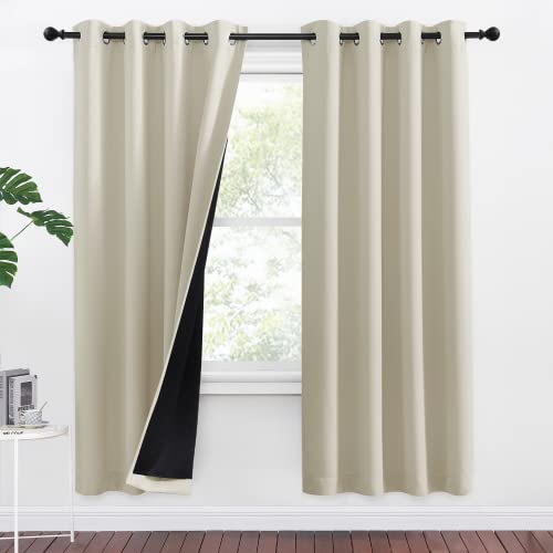PONY DANCE Thermovorhang Hitzeschutz Blickdichte Vorhänge Beige 2er Set H 175 x B 140 cm Verdunklungsgardine mit Ösen Gardine Verdunkelnd Schlafzimmer Gardinen und Vorhänge Wärmeisolierend
