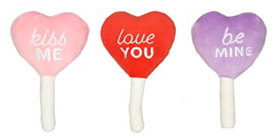 Pearhead Haustier-Valentinstag-Plüschspielzeug für Hunde, quietschende Eis-Lutscher mit Aufdruck ‚Kiss Me‘, ‚Love You‘, ‚Be Mine‘, 3er-Set