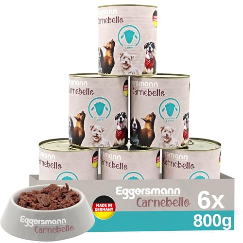 Eggersmann Carnebello - Hundefutter nass mit Lamm (6 x 800 g) - Hundefutter Alleinfutter für ausgewachsene Hunde - schmackhaftes und hochwertiges Nassfutter für Hunde