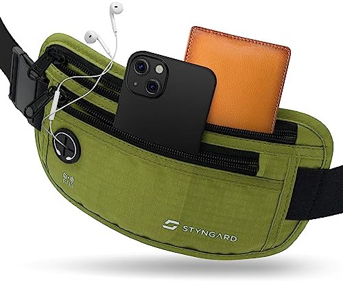 Flache Bauchtasche diebstahlsicher RFID Schutz - Geldgürtel zum Umhängen - Reise Bauchtasche mit Diebstahlschutz - Brustbeutel Damen und Herren Sport - STYNGARD - Modell Madrid