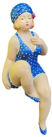 Aspinaworld Gartenfigur - mollige Badenixe Figur als Kantensitzer 32 cm - Badefrau Figur - Figuren für den Garten - wetterfeste Deko - Pool Deko