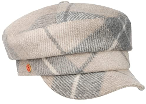 Mayser Debby Check Elbsegler Schirmmütze Elbseglermütze Damencap Baker-Boy-Mütze Ballonmütze Damen - Made in The EU mit Schirm, Futter Herbst-Winter - L (59-60 cm) Hellbeige