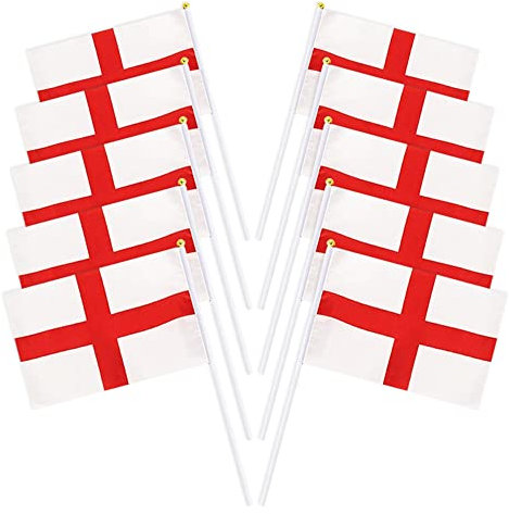 England St George’s 10 pk Hand Flag with Stick | 8 x 5-inch Hand flag | Small Hand Waving Flag for Football,Cricket,Rugby, Sport Events, St George’s Day and Many More.. (10Pcs)