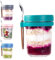 KITCHOP Lot de 4 boîtes à avoine avec couvercles et cuillère, bocaux Mason en verre pour farine d'avoine pour chia, pudding, yaourt, salade, céréales (blanc, gris, violet, vert clair)