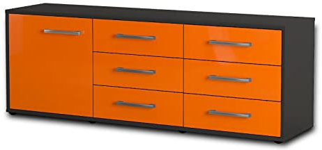Lqliving TV-Board Lowboard Amedea, Korpus in anthrazit matt, Front im Hochglanz-Design Orange (136x49x35cm), mit Metall Griffen, Made in Germany
