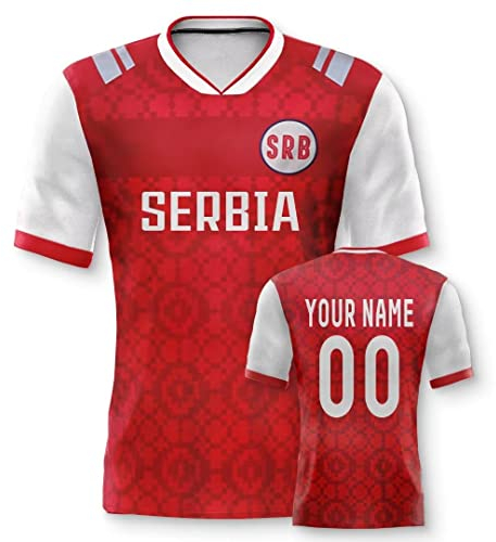 Serbien Personalisiertes Weltmeisterschaft Fussball Trikot mit Ihrem Namen und Nummer für Herren Damen Kinder Casual Sport Fan T-Shirt Trikot Geschenk Rot