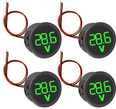 Voltímetro Digital DC 4-100V, 4 Piezas LED Probador de Voltaje 2 Líneas de Voltaje de Voltaje de 3 Dígitos Medidor con Protección Anti-Conexión, para Automóvil/Marino/Moto/Camión (Verde)