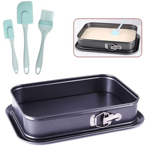 MESHKA Große Springform, 35,6 x 27,9 cm, rechteckige Käsekuchenform mit 3-teiligem Spatel-Set, auslaufsicher, abnehmbar, abnehmbarer Boden, schwarz.