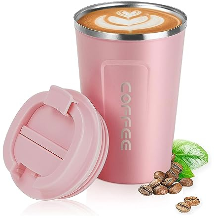ERBO Kaffeebecher to go, Thermobecher Edelsthal, Auslaufsicher Kaffeetasse Kaffeebecher mit Deckel, Kaffeetasse Thermobecher für Unterwegs Umweltfreundlich, Rosa 510ml