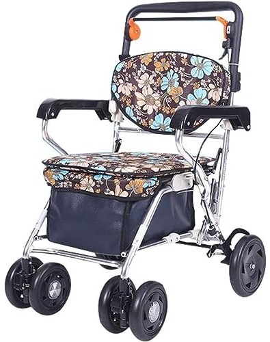 RUVOO Einkaufswagen Treppensteiger Trolley Praktischer Einkaufswagen, Zusammenklappbarer Rollator Mit Sitz Und Handbremse, Ausgestattet Mit Aufbewahrungskorb Einkaufstrolley Klappbar