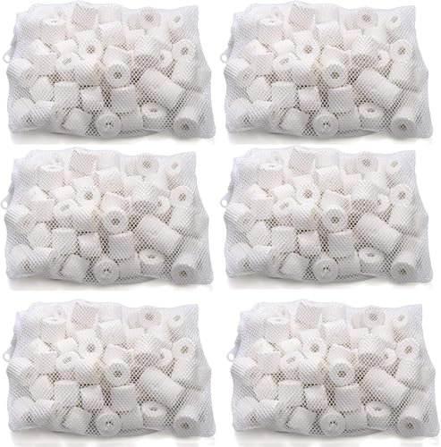 TOPZEA 6 Lb Aquarium Filter Media Ceramic Rings, Premier Bio Filter Medias with Zipper Mesh Bags for Koi Pond, Canister, Fish Tank Filter, Pure White