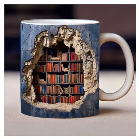 ViCUULY Tazza Bookworm, Tazza Creativa Da Scaffale 3D, Tazza in Ceramica Multiuso Personalizzata Con Design Spaziale, Perfetta Da Regalare Agli Amanti Dei Libri (Un)