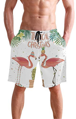 FJAUOQ Boxer de bain pour homme - Short de bain - Plage - Surf - Sous-vêtements pour homme, Flamant rose de Noël, XXXXL-L