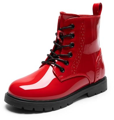 DREAM PAIRS Stivaletti da combattimento con cerniera laterale per bambini e bambine, Rosso, 2 Little Kid