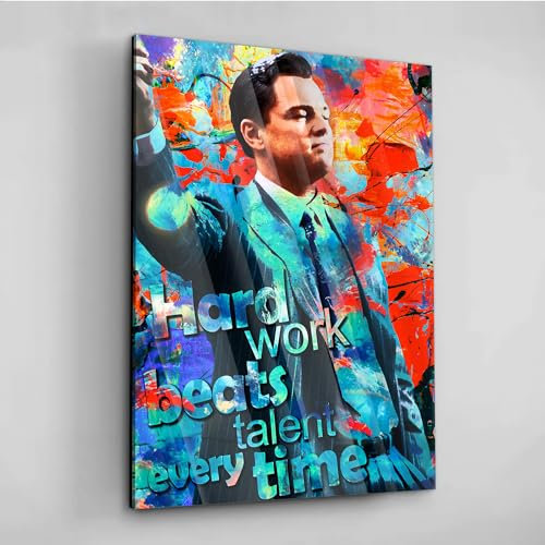 Acrylglas Pop Art Film Star Wolf of Wallstreet Leonardo DiCaprio Abstrakt Wandbilder Glasbilder Wohnzimmer Schlafzimmer Büro Wanddekoration Deko XXL günstig (Acrylglas auf Metall, 80x60 cm)