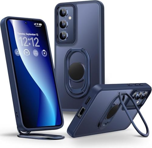 SHIELDS UP für Samsung Galaxy S24 Hülle, Handyhülle mit Doppeltem Ring Halter Ständer 360°【Verstellbar und Faltbar】 Stoßfeste Schutzhülle für Samsung Galaxy S24 Case – Matt Blau
