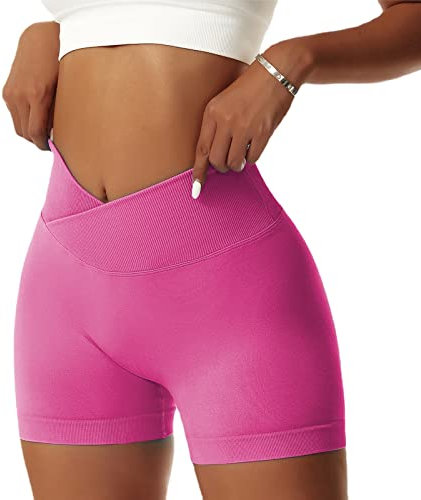 Litthing Short de Sport pour Femme Crossover Yoga Court d'entraînement Gym Fitness Scrunch Ventre Contrôle Fesses Legging pour Le Cyclisme Course à Pied Élastique Push Up