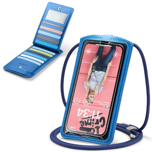 Casecond Handytasche zum Umhängen Geldbörse Universal Crossbody Handy Tasche Kleine Umhängetasche Damen mit Handykette für iPhone 15 14 11 Pro Samsung Z Flip 5 4 S24 S23 Xiaomi Redmi Bis zu 7.5 Blau