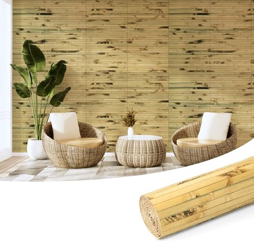 Art3d Natürliches Bambus-Wandpaneel Innenwanddekoration 244 x 30 cm erneuerbare Stangenwicklung Wand Decke Möbel Schrank Büro Leicht gebrannt