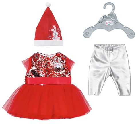 BABY born Weihnachtsoutfit 43cm, Weihnachtskleid mit Pailletten, Leggings und Weihnachtsmütze für 43cm Puppen, 836118 Zapf Creation