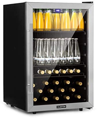 Klarstein Mini Frigo da Camera per Birra, Frigo Portatile da Camera, Frigo Piccolo da Ufficio, Mini Frigo da Ufficio con Porta in Vetro, Mini Frigo Bar da Camera con Ripiani Rimovibili, 0-20°C, 147L