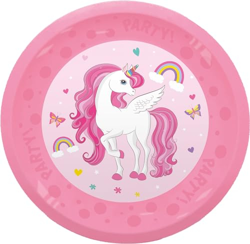 Procos - Assiettes Licorne en plastique, 4 pièces, réutilisables, vaisselle de fête pour anniversaire ou fête à thème, licorne